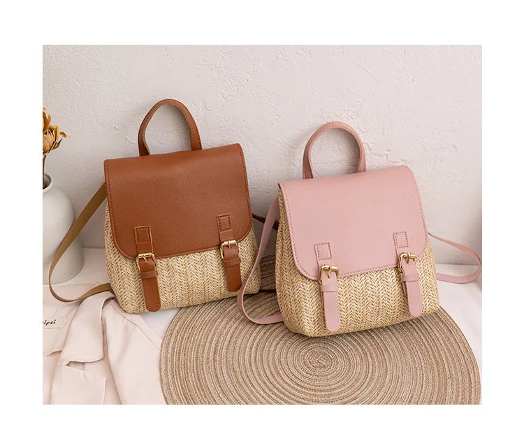 Women Backpack Woven Stitching Shoulder Bag for Daily Use