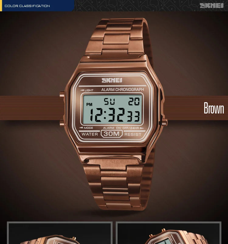 Sport Digital Wristwatch for Men Stainless Steel Waterproof Watch
