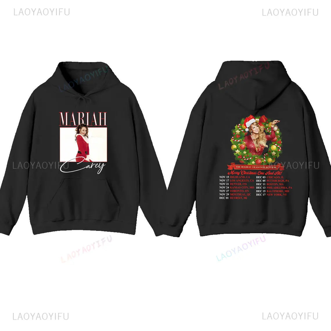 Mariah Carey Hoodie Merry Christmas Graphic Oversized Top