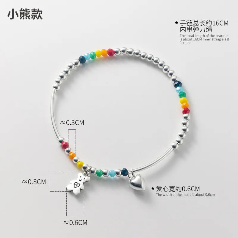 Sterling Silver Bracelet with Colorful Handmade Beads