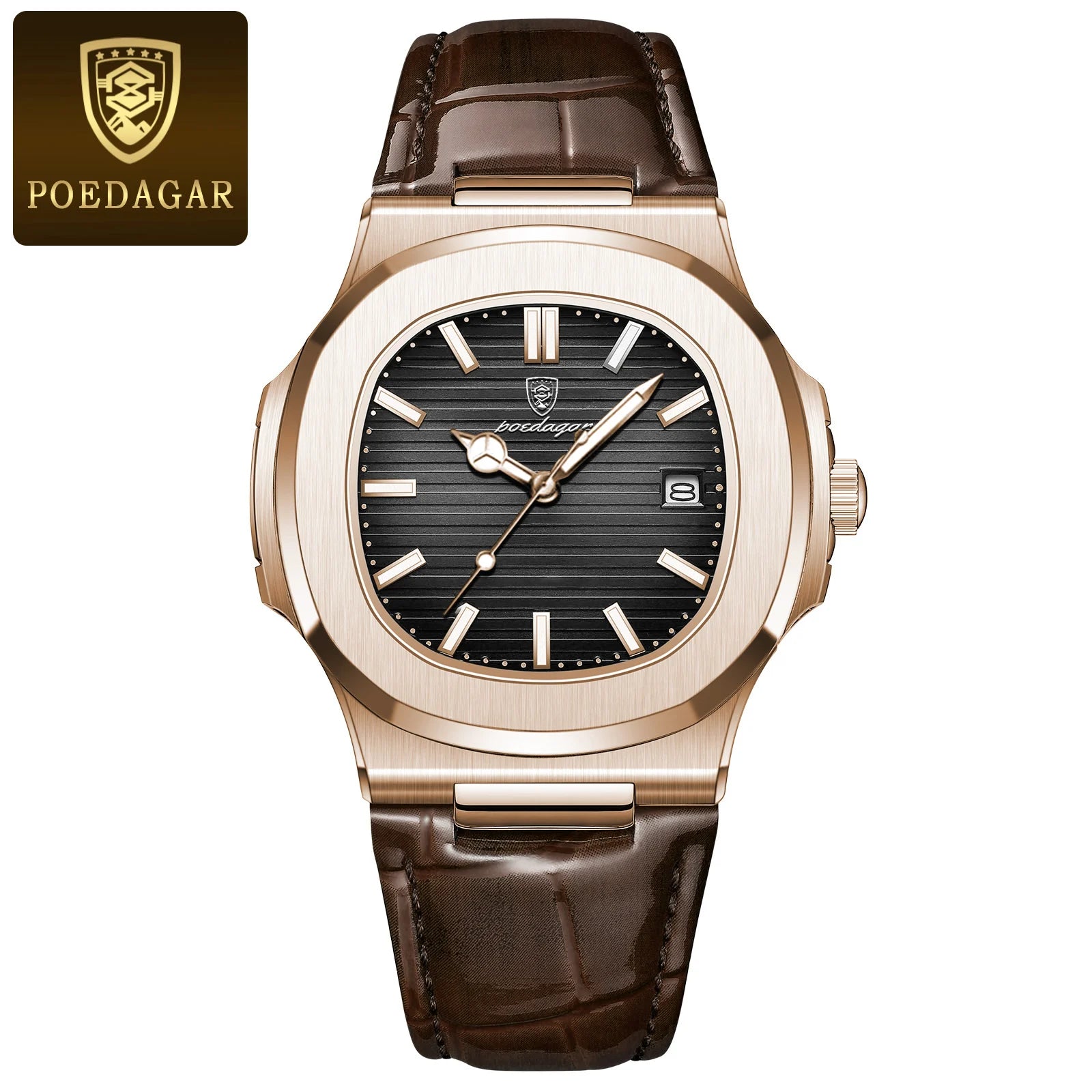 Men Leather Watch Square Waterproof Luminous Quartz Watch