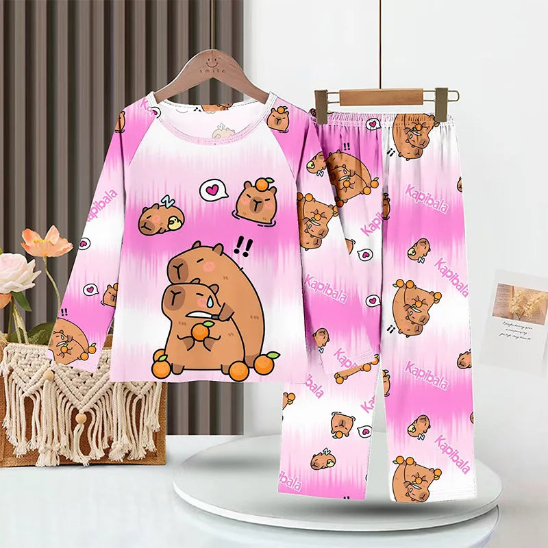 Kids Cartoon Pajama Set Capibara Long Sleeve Sleepwear