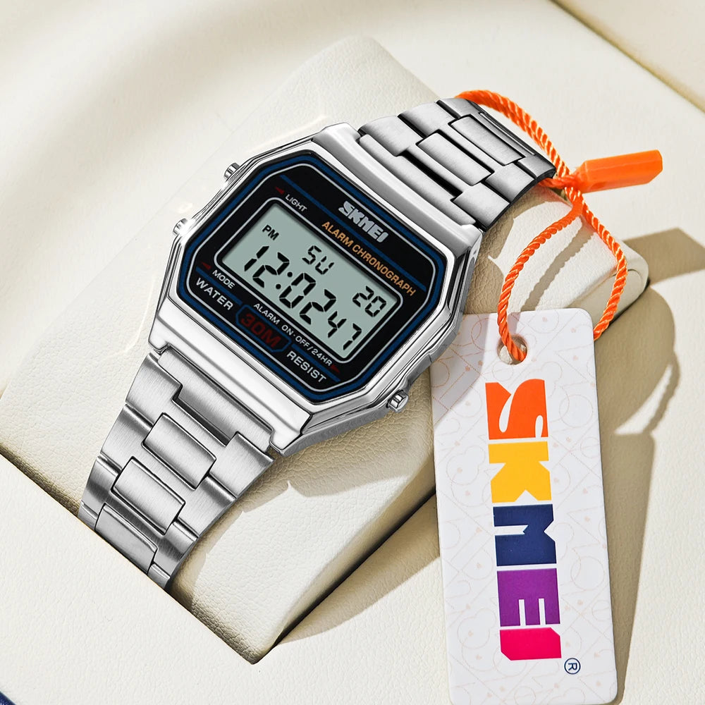 Sport Digital Wristwatch for Men Stainless Steel Waterproof Watch