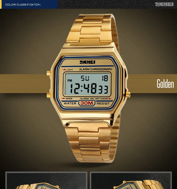 Sport Digital Wristwatch for Men Stainless Steel Waterproof Watch