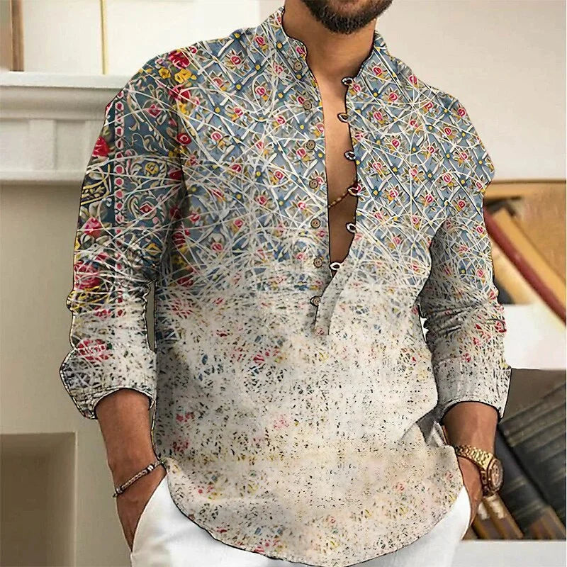 Men Linen Shirt Button Cardigan Retro Slim Fit Top