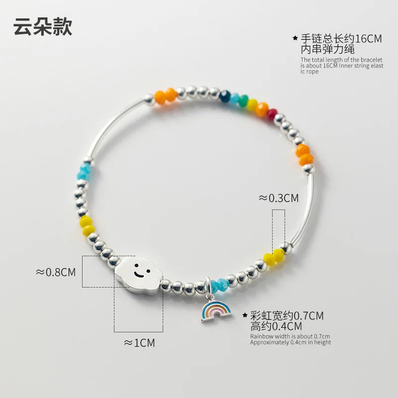Sterling Silver Bracelet with Colorful Handmade Beads