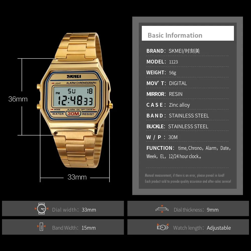Sport Digital Wristwatch for Men Stainless Steel Waterproof Watch