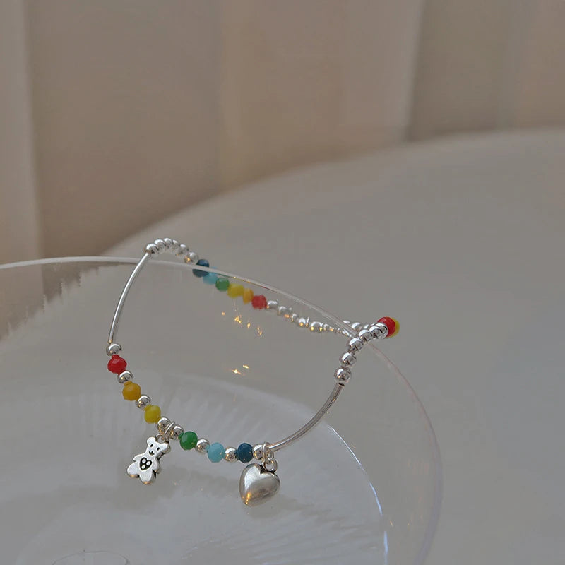 Sterling Silver Bracelet with Colorful Handmade Beads