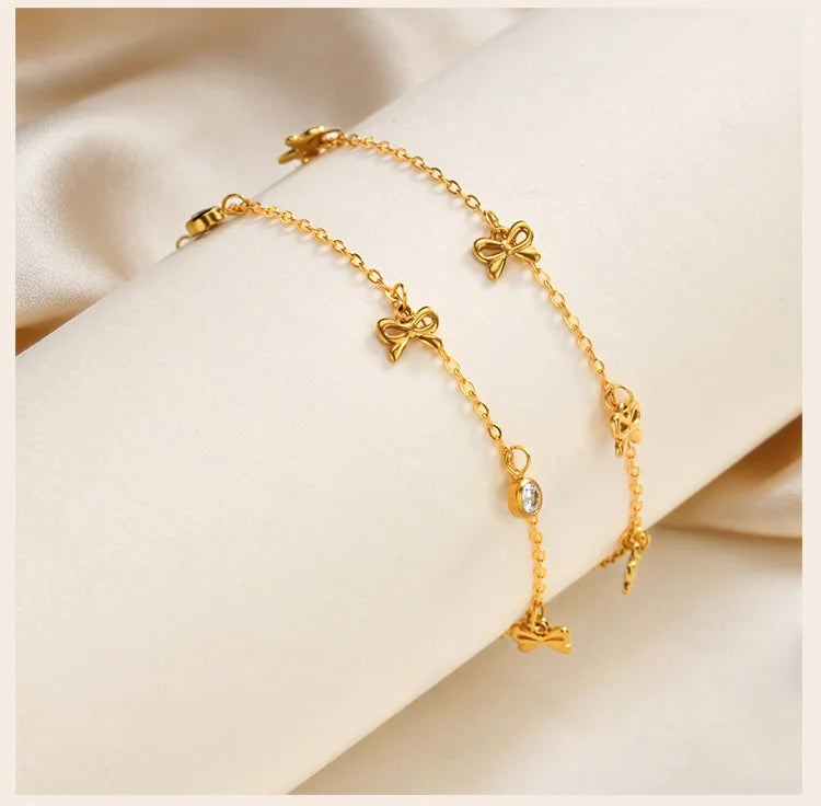 Bow Bracelet 18K Gold Plated Stainless Steel Ribbon Jewelry
