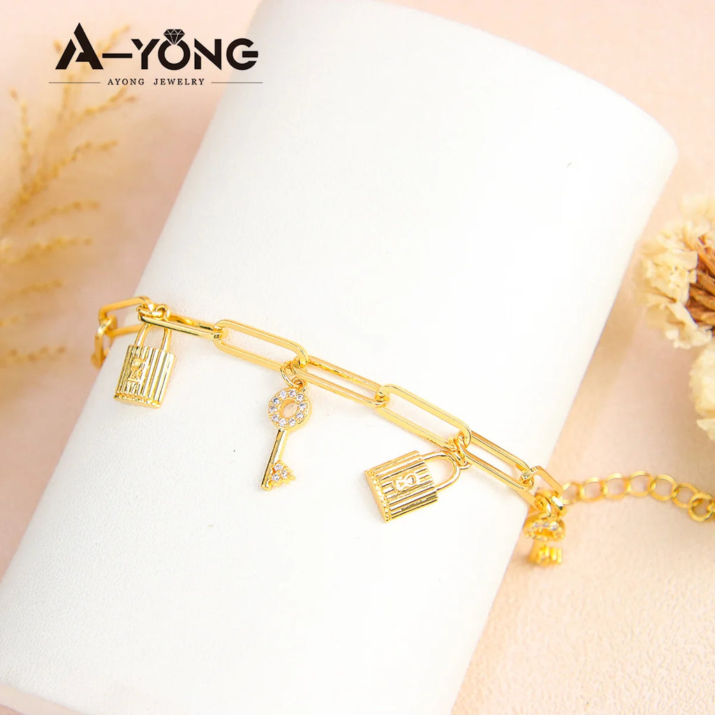 Dubai Fashion Bracelet 21K Gold Plated Hand Link Chain
