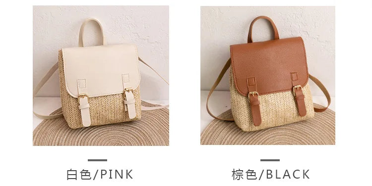 Women Backpack Woven Stitching Shoulder Bag for Daily Use