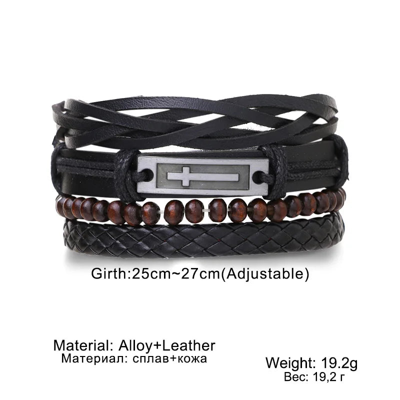 Leather Bracelets for Men 4Pcs Braided Wrap Wristband Set