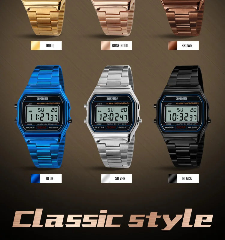 Sport Digital Wristwatch for Men Stainless Steel Waterproof Watch