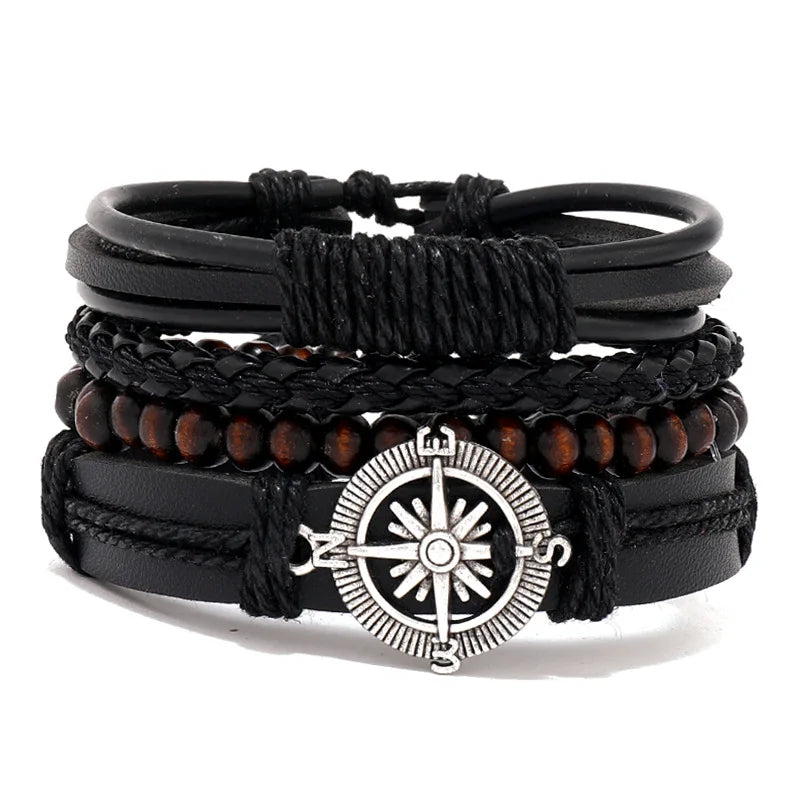Leather Bracelets for Men 4Pcs Braided Wrap Wristband Set
