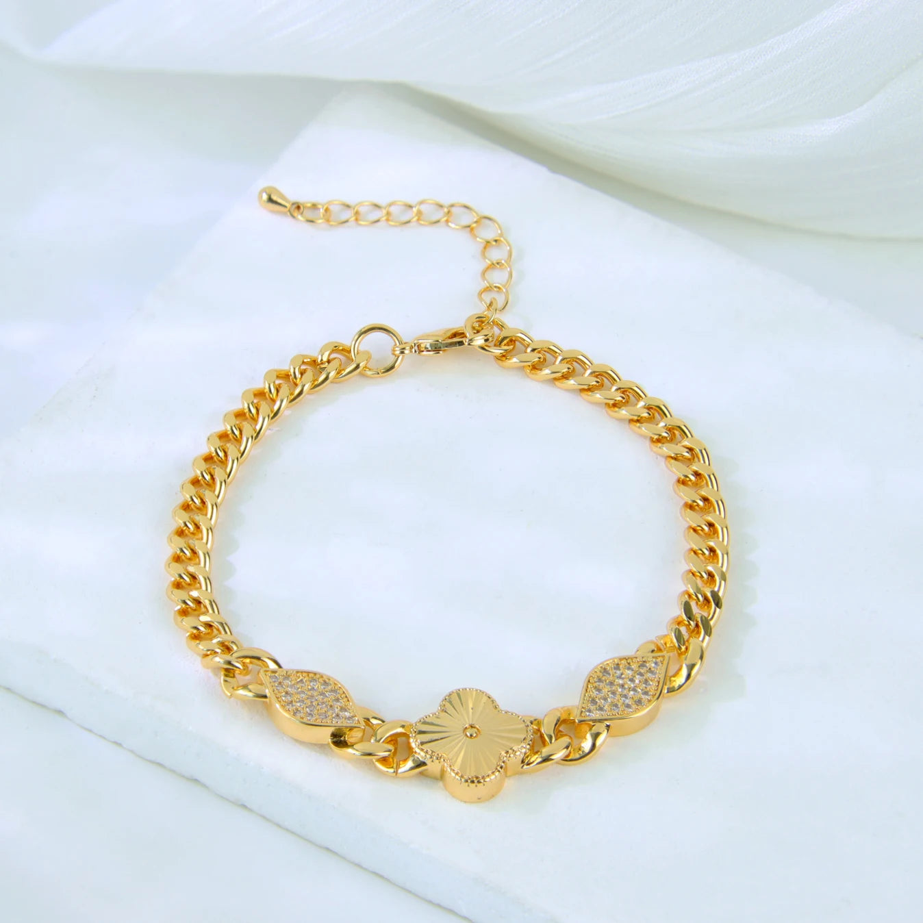 Dubai Fashion Bracelet 21K Gold Plated Zirconia Cuban Chain