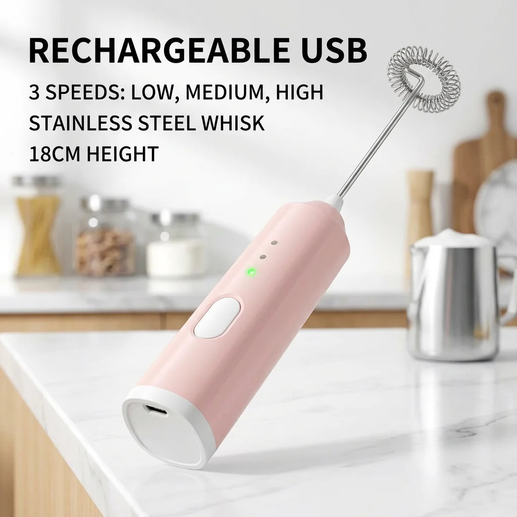 Electric Milk Frother USB Rechargeable 3 Speeds Foam Maker