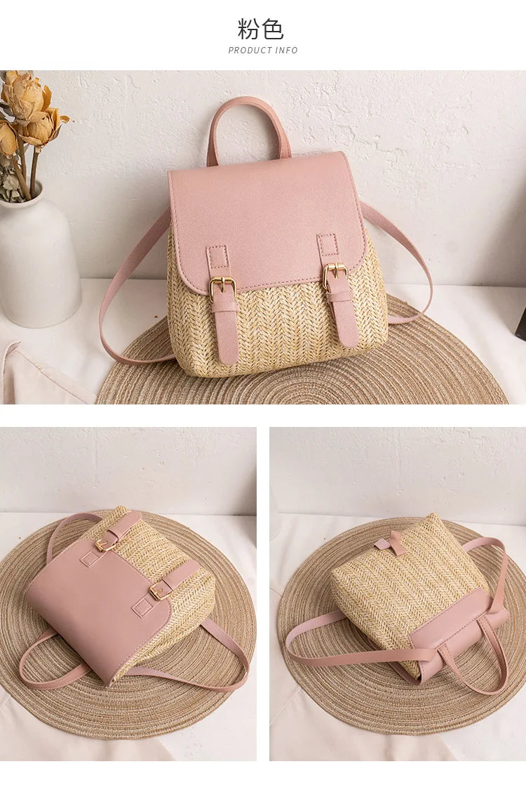 Women Backpack Woven Stitching Shoulder Bag for Daily Use