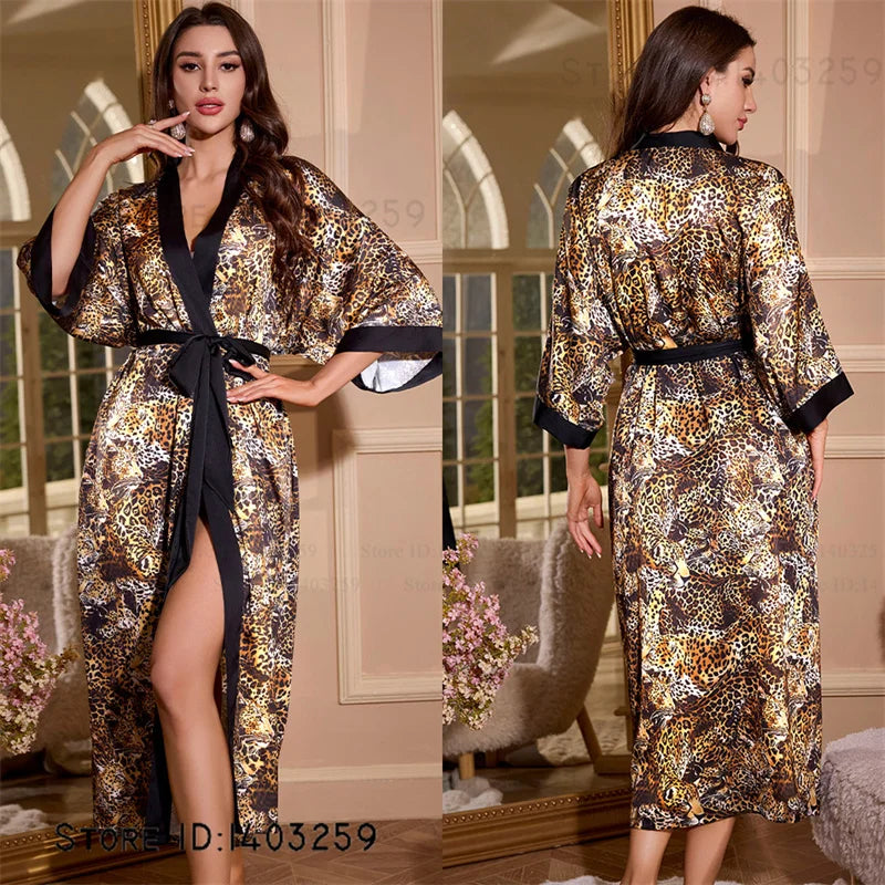 Satin Kimono Robe Chinese Style Long Bathrobe for Women