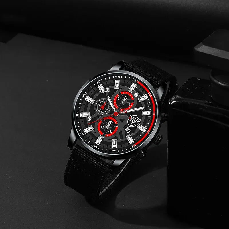 Mens Watch Set 3PCS Quartz Watch Necklace and Bracelet