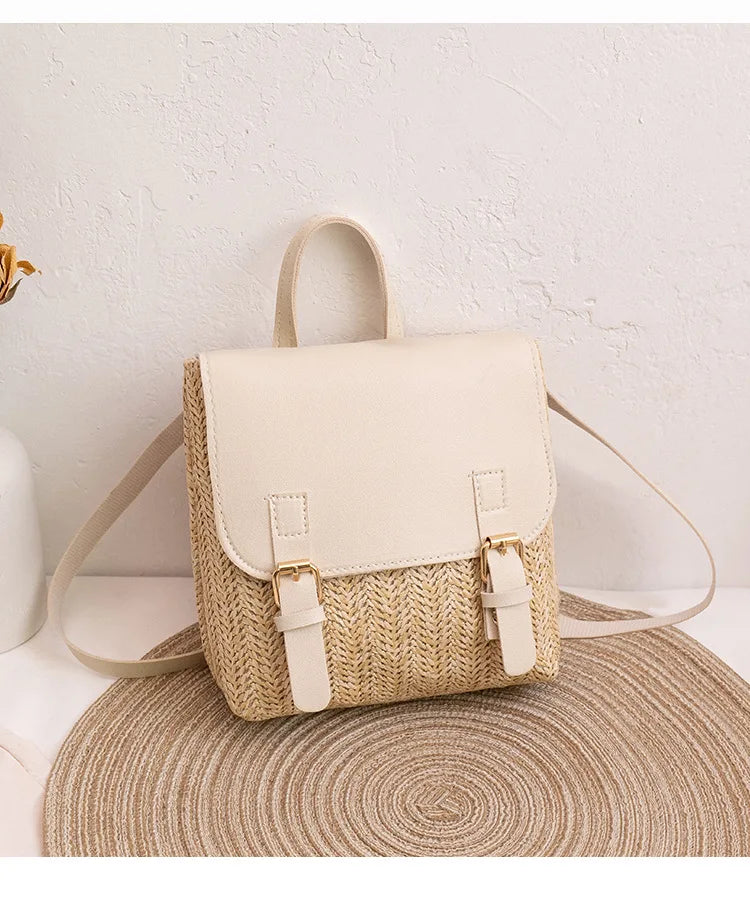 Women Backpack Woven Stitching Shoulder Bag for Daily Use