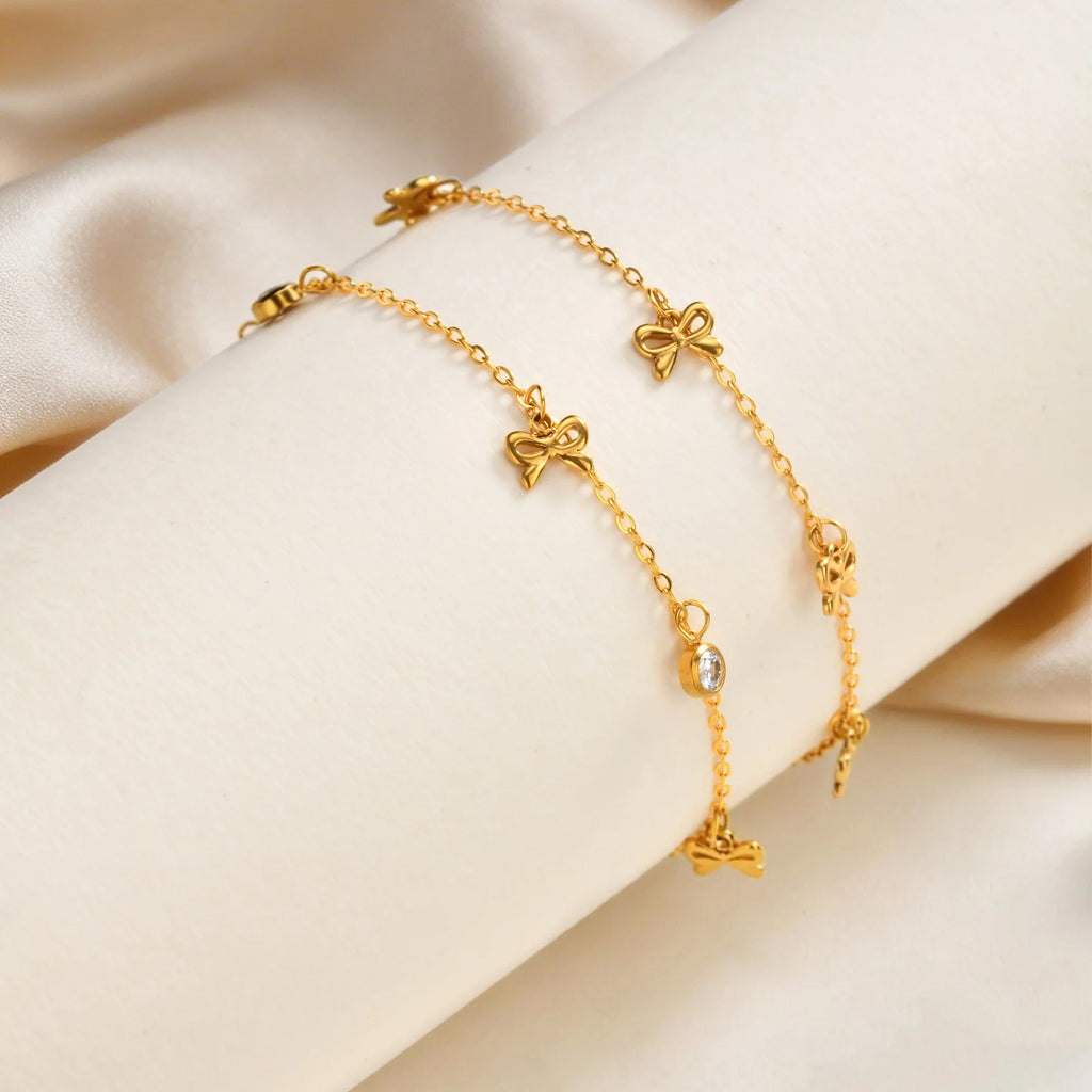 Bow Bracelet 18K Gold Plated Stainless Steel Ribbon Jewelry