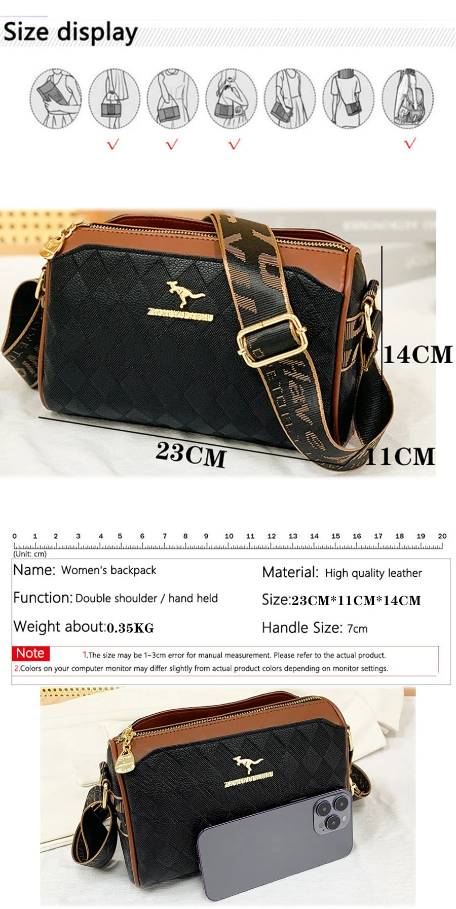 Women Messenger Bag Designer Checkered Crossbody Shoulder Bag