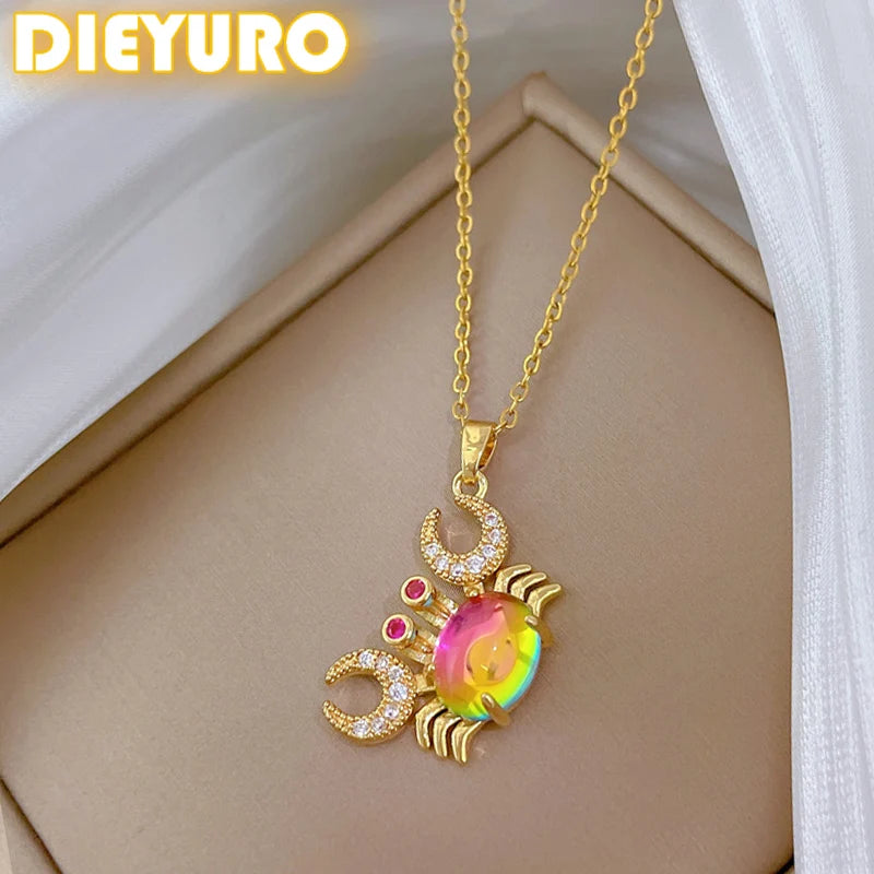 Crab Pendant Necklace 316L Stainless Steel Colorful Chain