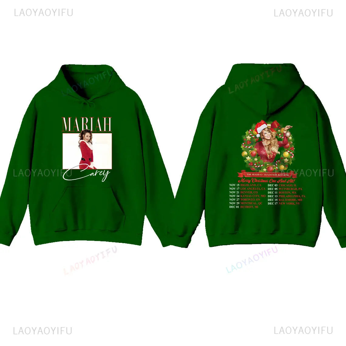 Mariah Carey Hoodie Merry Christmas Graphic Oversized Top