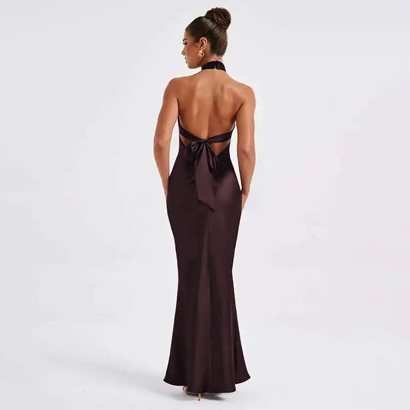 Bodycon Maxi Dress Halter Backless Party Dress for Women
