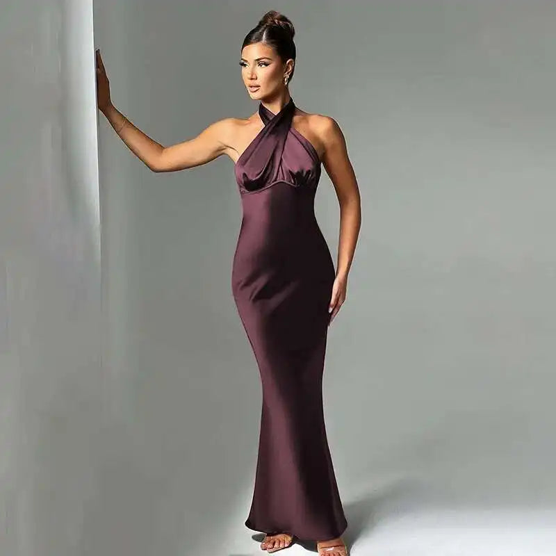 Bodycon Maxi Dress Halter Backless Party Dress for Women