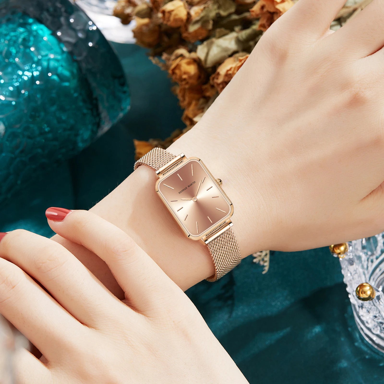Ladies Quartz Watch Rectangle Stainless Steel Mesh Watch