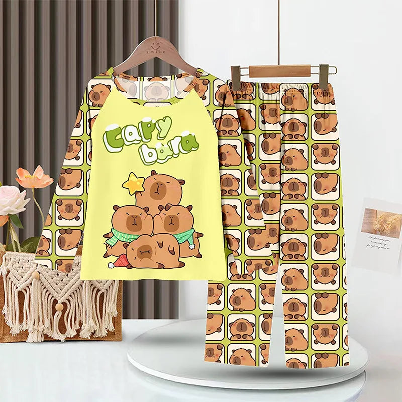 Kids Cartoon Pajama Set Capibara Long Sleeve Sleepwear