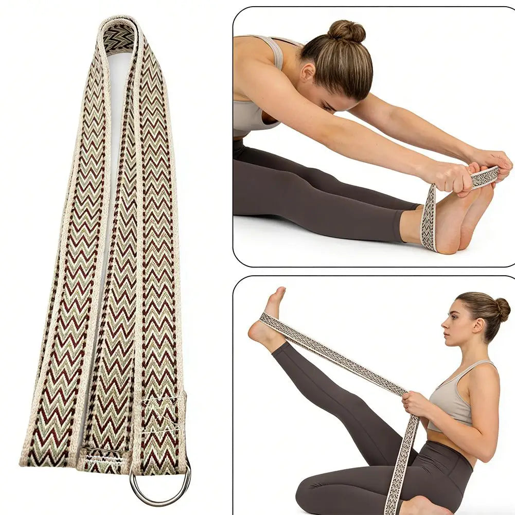 Yoga Stretch Strap Premium Cotton Blend with Metal D-Ring Buckle