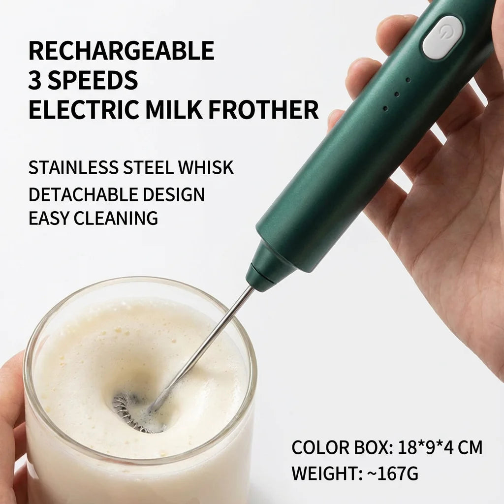Electric Milk Frother USB Rechargeable 3 Speeds Foam Maker