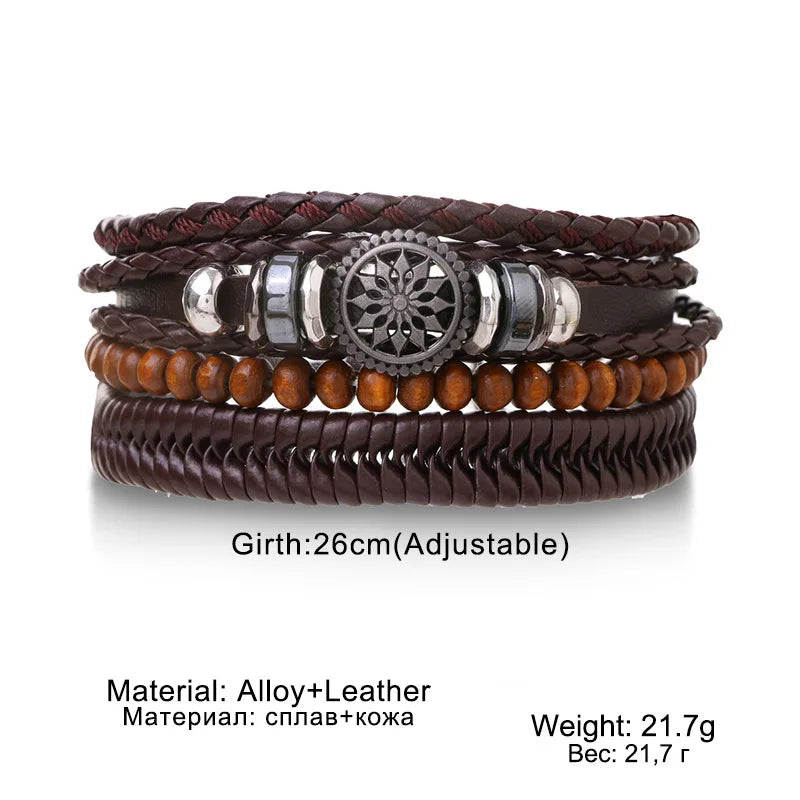 Leather Bracelets for Men 4Pcs Braided Wrap Wristband Set
