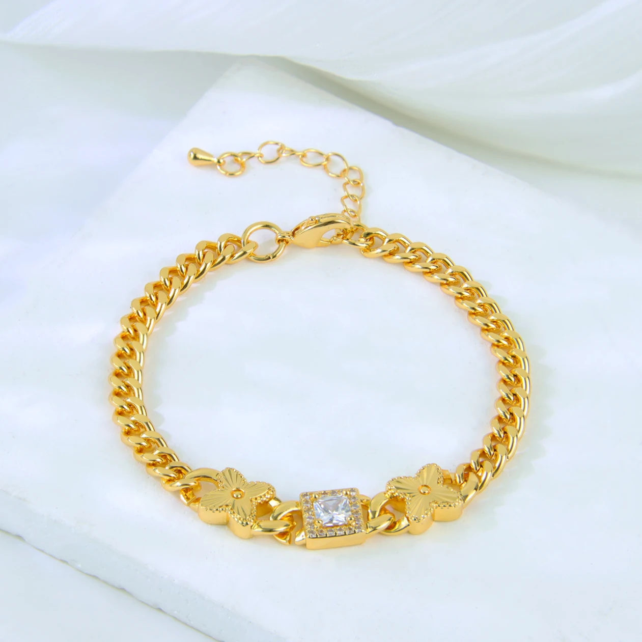 Dubai Fashion Bracelet 21K Gold Plated Zirconia Cuban Chain