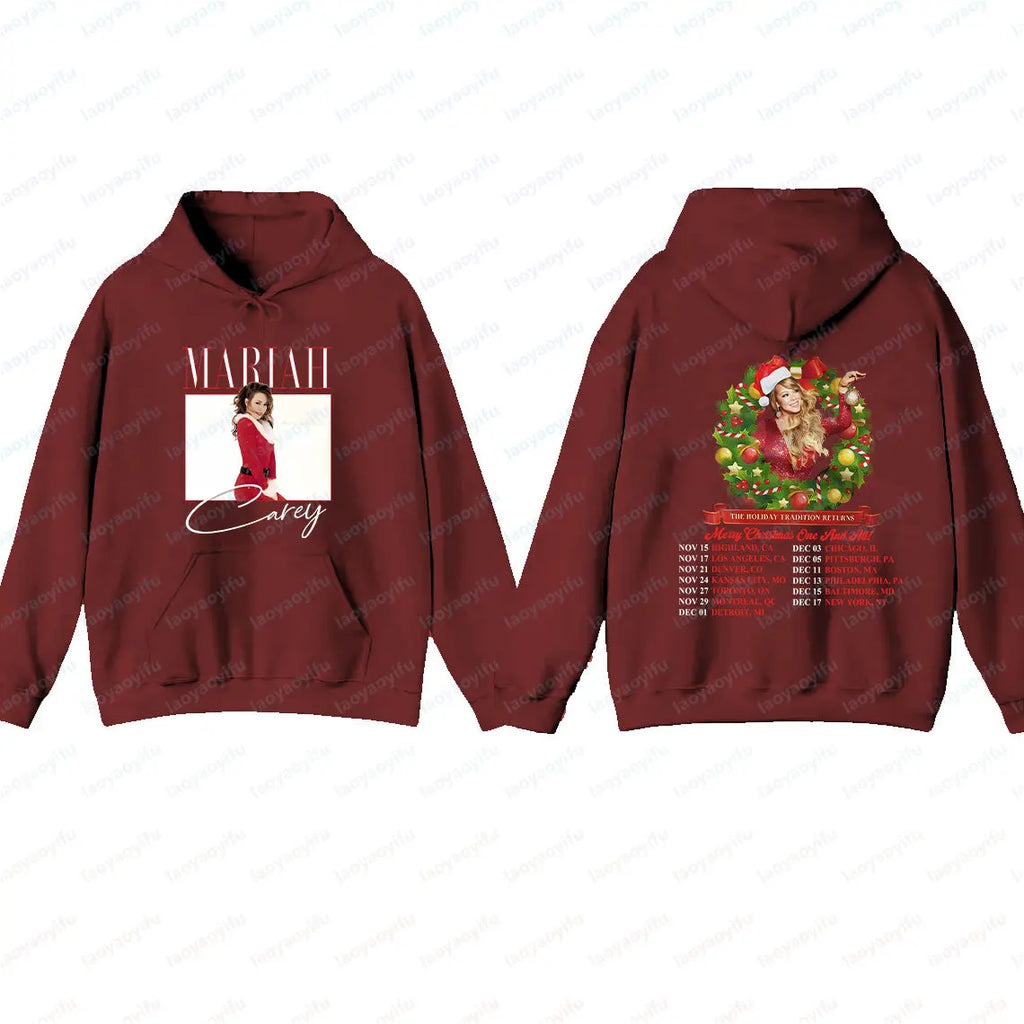 Mariah Carey Hoodie Merry Christmas Graphic Oversized Top