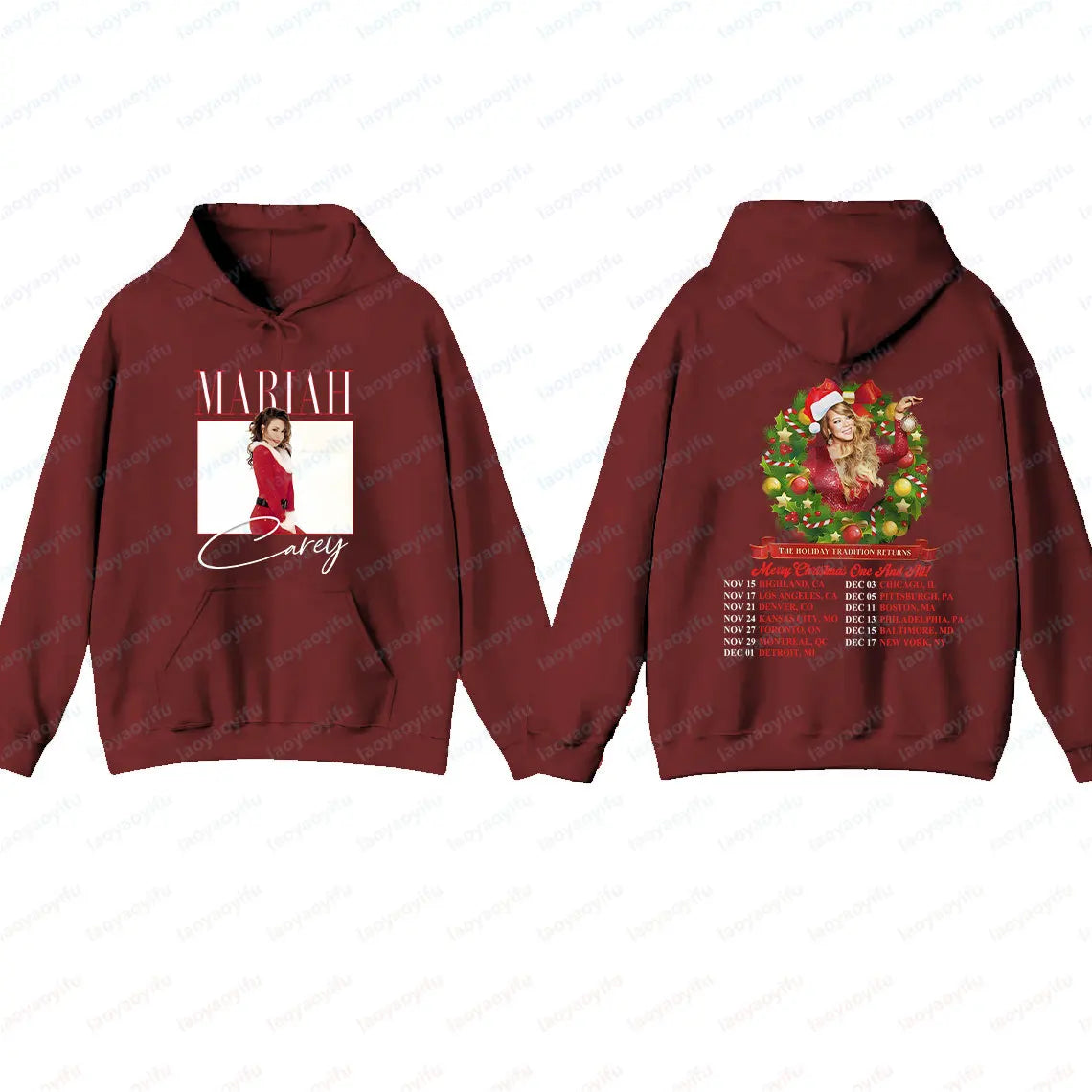 Mariah Carey Hoodie Merry Christmas Graphic Oversized Top