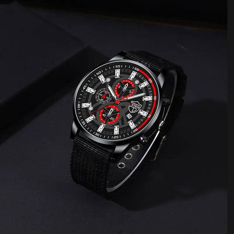 Mens Watch Set 3PCS Quartz Watch Necklace and Bracelet
