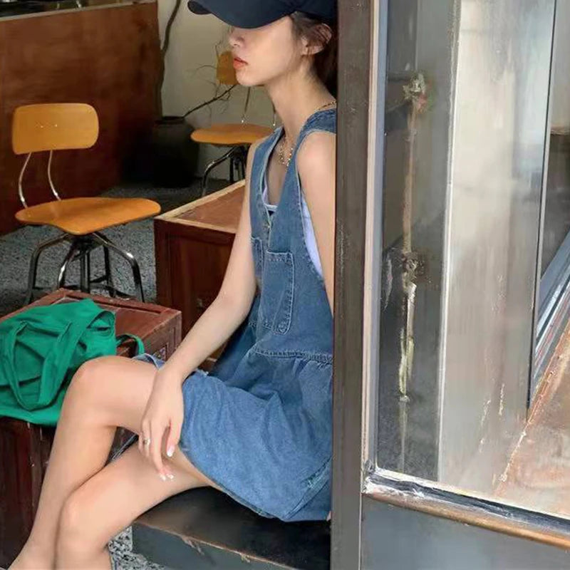 Denim Mini Dress Sleeveless A-Line Korean Style Dress