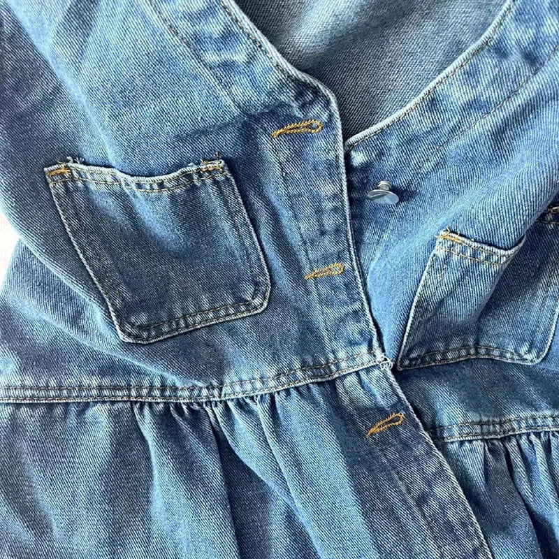 Denim Mini Dress Sleeveless A-Line Korean Style Dress