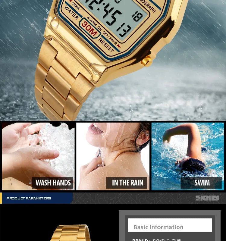Sport Digital Wristwatch for Men Stainless Steel Waterproof Watch