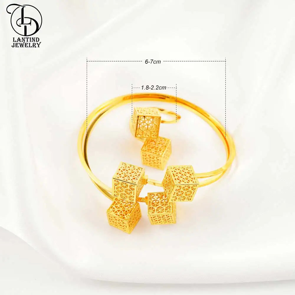 Gold-Plated Bracelet Set with Square Bracelet and Ring Jewelry