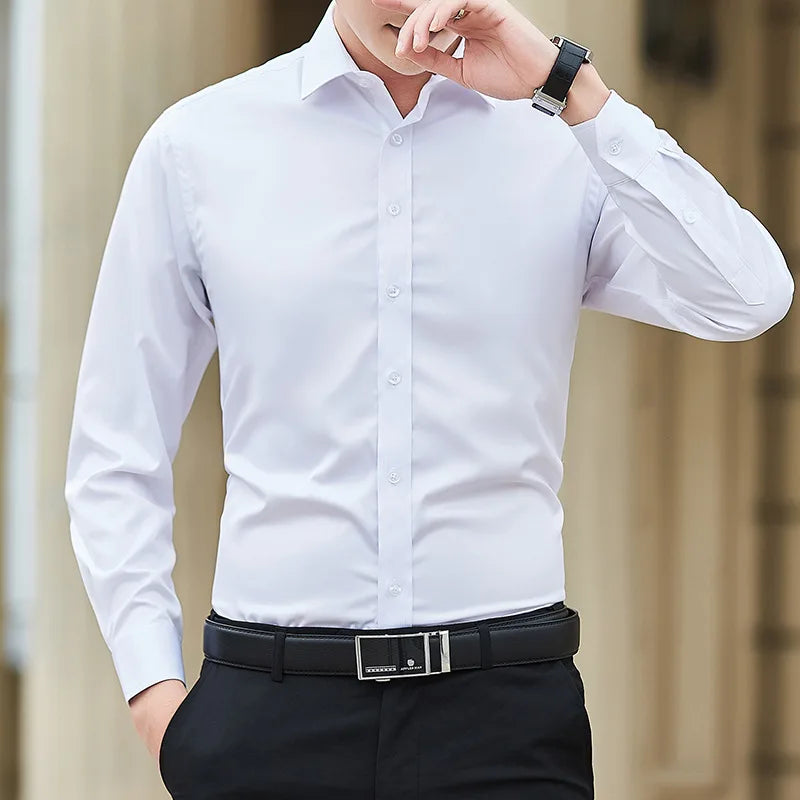 Men Long Sleeve Shirt Plus Size Business Casual White Shirt