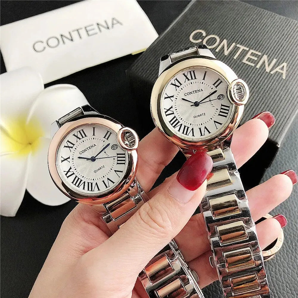 Luxury Quartz Watch Stainless Steel Blue Balloon Date Watch