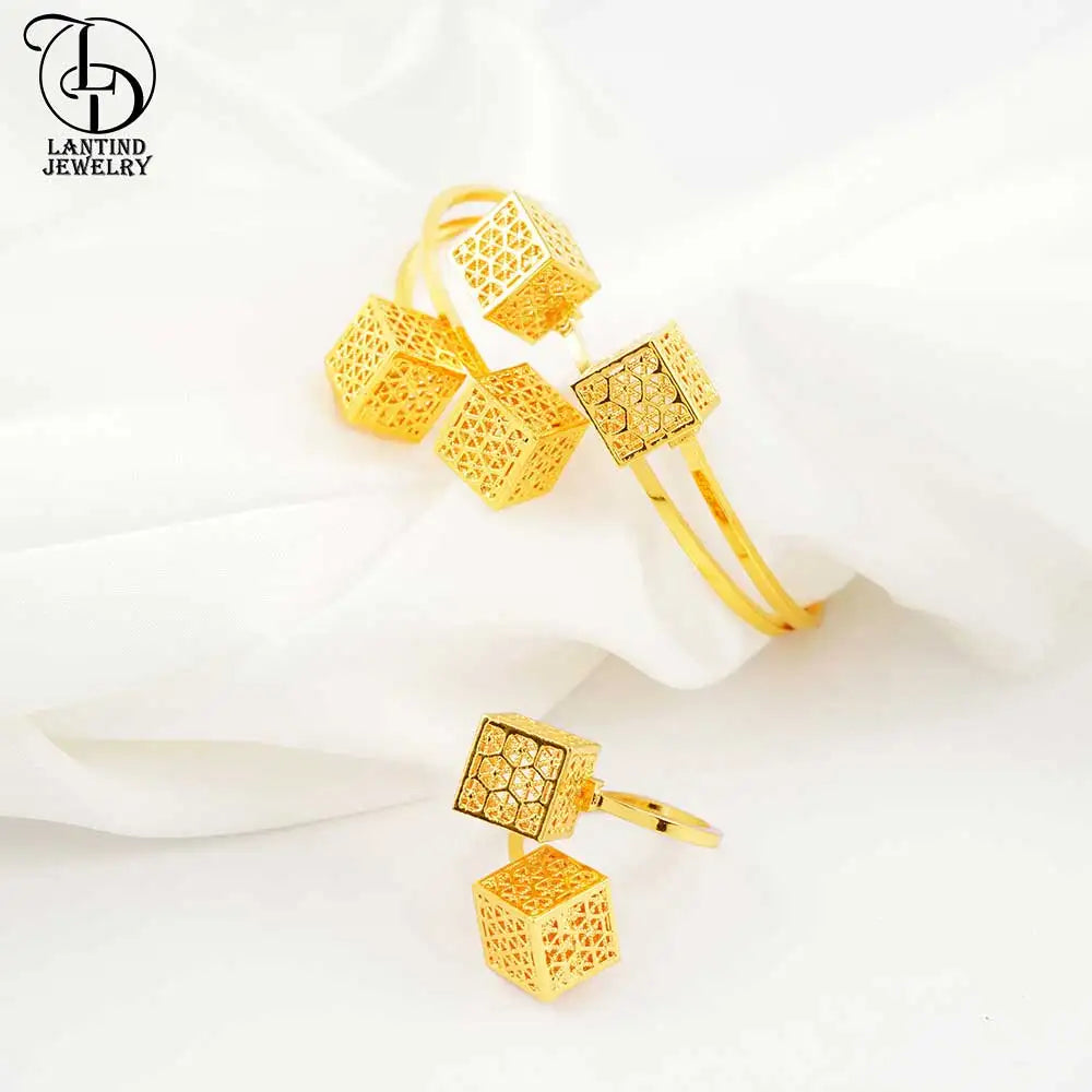 Gold-Plated Bracelet Set with Square Bracelet and Ring Jewelry