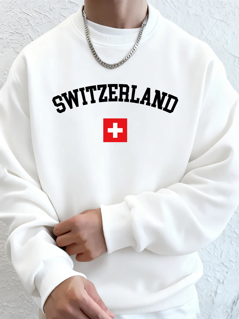 Switzerland Flag Hoodie Oversized Fleece Men’s Sweatshirt