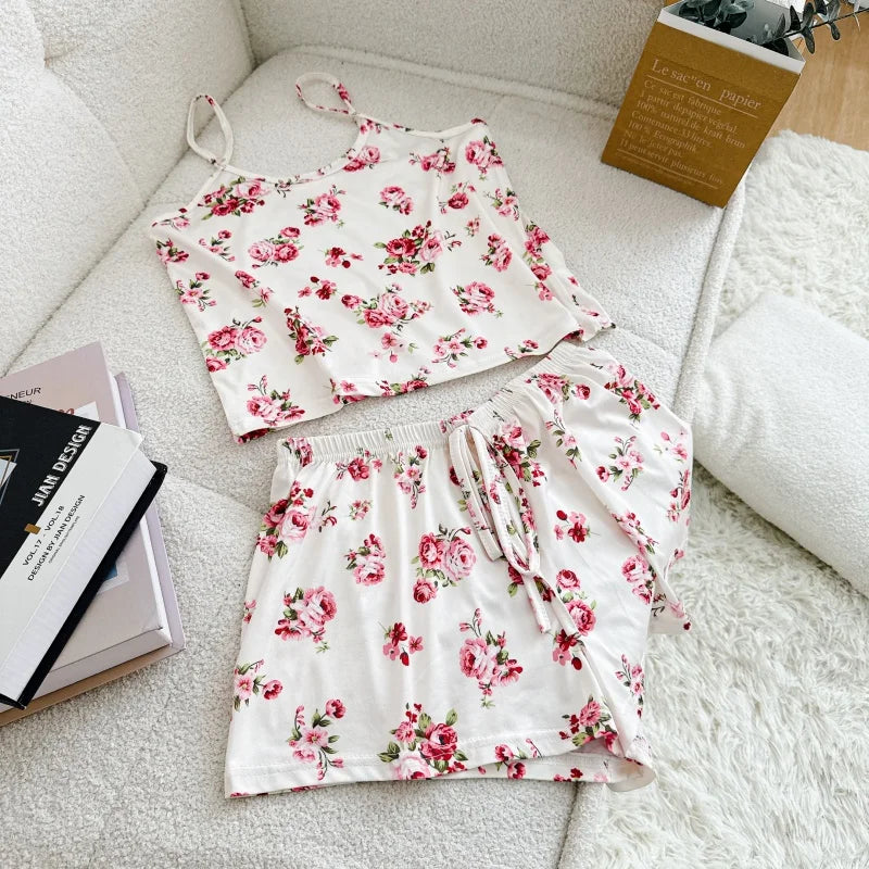 Printed Cami Pajama Set Sleeveless Top and Shorts Sleepwear