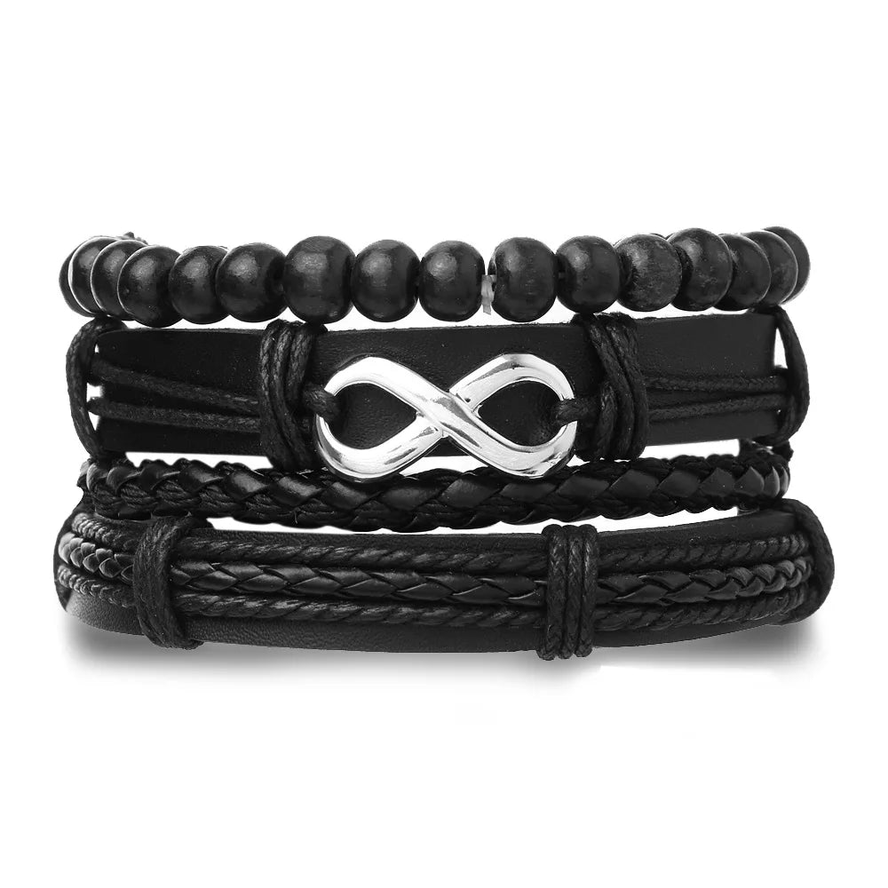 Leather Bracelets for Men 4Pcs Braided Wrap Wristband Set