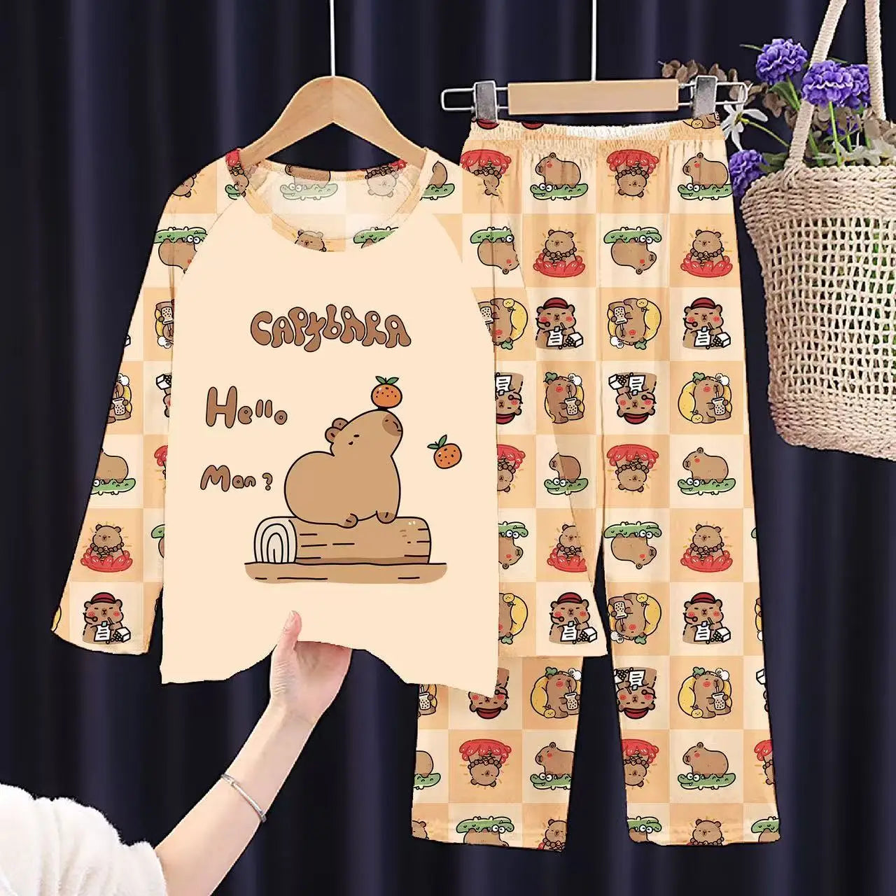 Kids Cartoon Pajama Set Capibara Long Sleeve Sleepwear